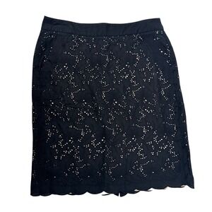 Ann Taylor LOFT Lace Black Skirt Eyelet Pencil Cotton Size 4 Business Preppy